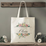 Tote Bag Blush rose Floral Flower Girl Mariage cadeau<br><div class="desc">Sac fourre-tout sur mesure pour votre fille de fleurs avec nom personnalisé avec élégant bouquet rose rose et or aquarelle design.</div>
