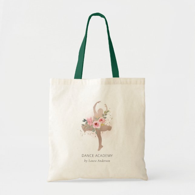 Tote Bag Blush Rose Gold Floral Dance Academy Logo (Devant)