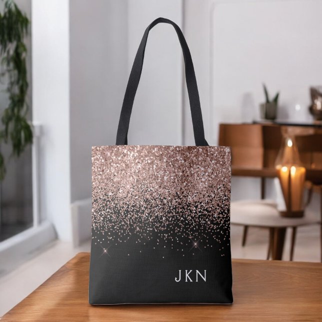 Tote Bag Blush Rose Gold Pailleté Monogramme (Créateur téléchargé)