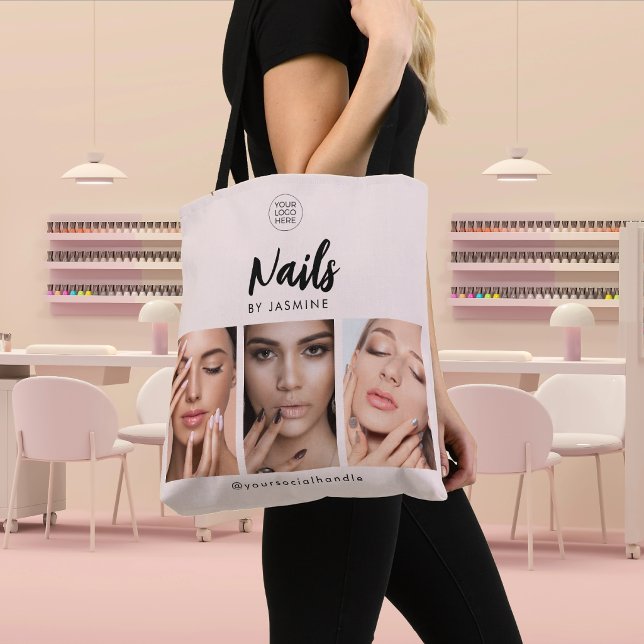 Tote Bag Blush Rose Logo Script Photo Ongles Artiste  (Créateur téléchargé)