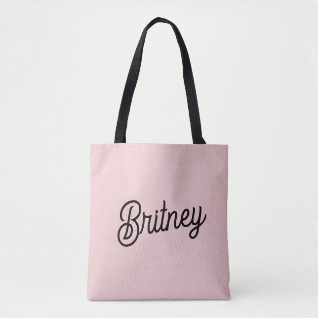 Tote Bag Blush Rose Pâle Moderne Monogramme et Nom  (Devant)
