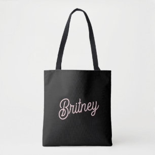 Tote Bag Blush Rose Pâle Monogramme et Nom Moderne 