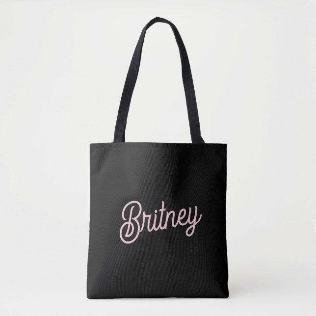 Tote Bag Blush Rose Pâle Monogramme et Nom Moderne  (Devant)