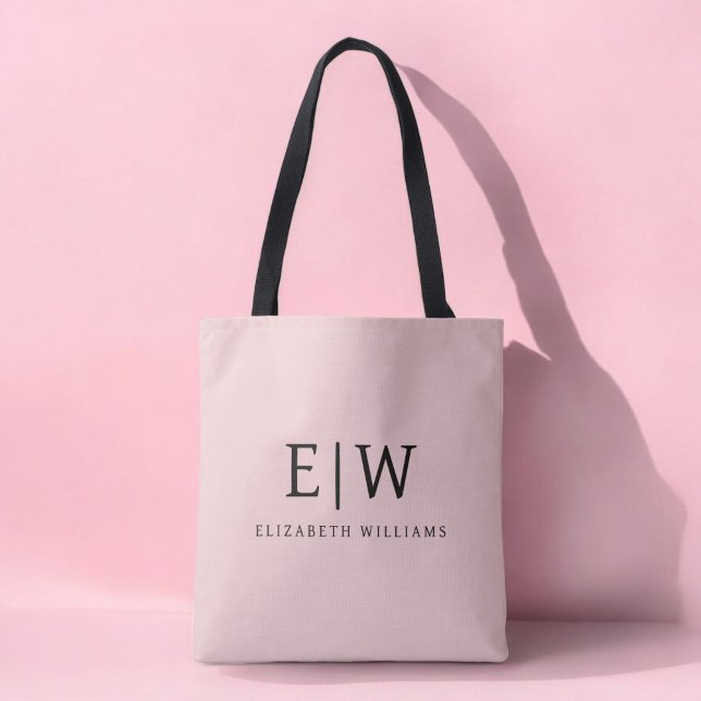 Tote Bag Blush Rose Poussiéreux Féminin Monogramme Moderne (Créateur téléchargé)
