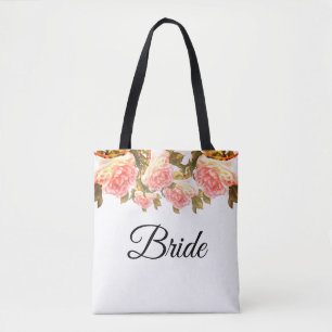 Tote Bag Blushing Ivory Peach Rose