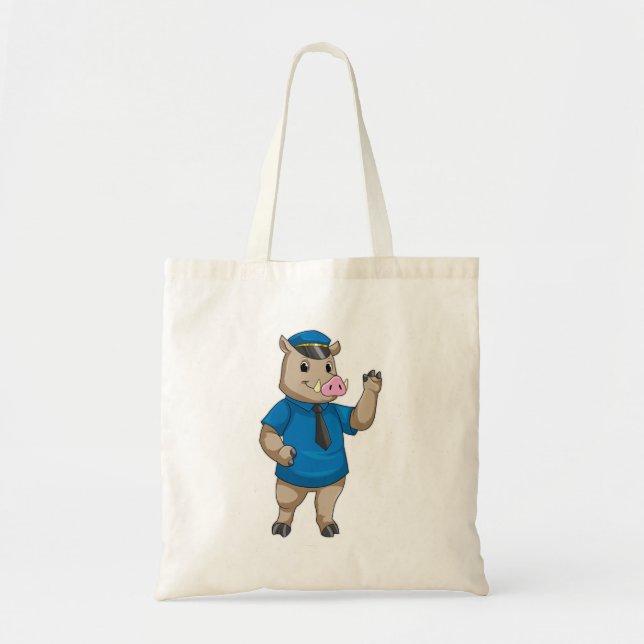Tote Bag Boar en tant qu'officier de police avec casquette  (Devant)