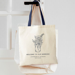Tote Bag Bocal Mason Fleur Sauvage Rustique Bienvenue Maria