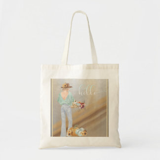 Tote Bag Bohème avec Citrouilles et fleurs d'automne