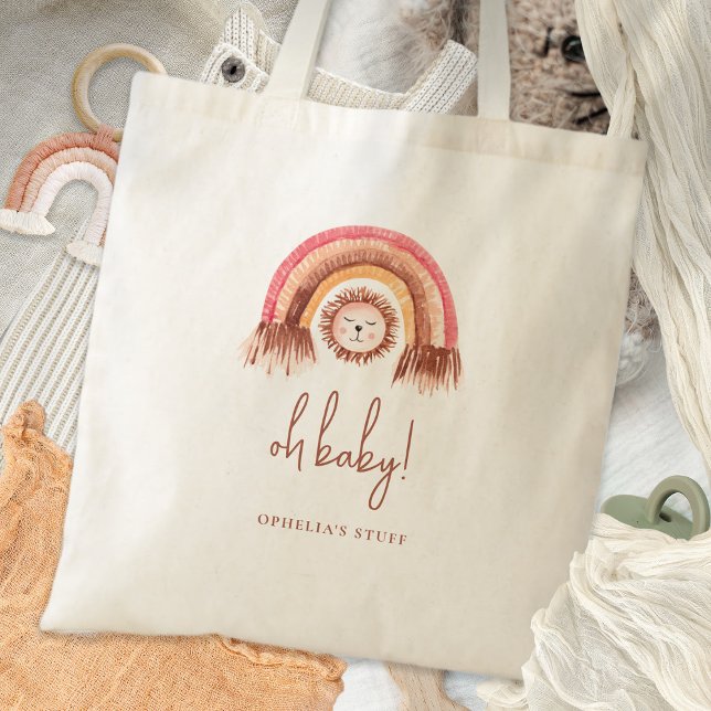 Tote Bag Bohême Cute Lion Rainbow Nom Oh Baby (Créateur téléchargé)