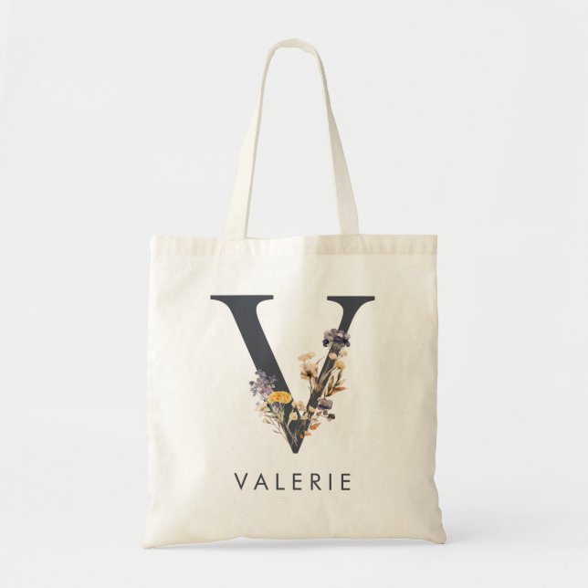 Tote Bag Bohème Floral Initial V (Devant)
