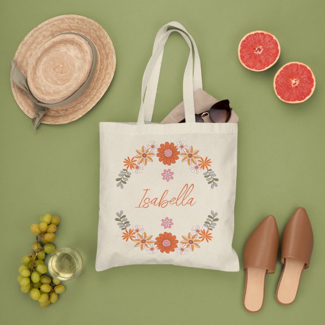 Tote Bag  Bohemiam Groovy Flowers, Wild Minimal Flower (Créateur téléchargé)