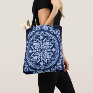 Tote Bag Bohemian Navy Blue Tie Dye Mandala