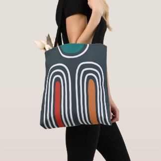 Tote Bag Boho abstract rainbow art in blue background