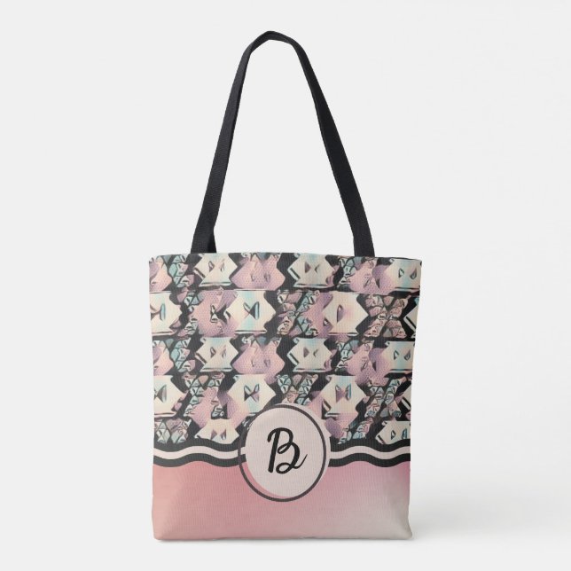 Tote Bag Boho Abstrait bleu, rose et noir Fourre-tout (Dos)
