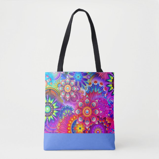 Tote Bag Boho Abstrait design de fleur fourre-tout (Devant)