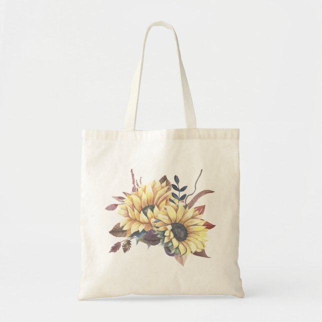 Tote Bag Boho Aquarelle Florale Tournesol jaune (Devant)