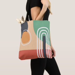 Tote Bag Boho arc-en-ciel abstraite ligne art couleurs rétr
