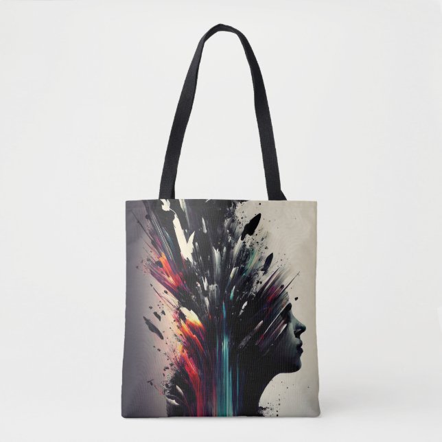 Tote Bag Boho art abstrait avec visage de fille (Devant)