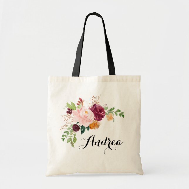 Tote Bag Boho automne aquarelle fleurs de Bourgogne Demoise (Devant)