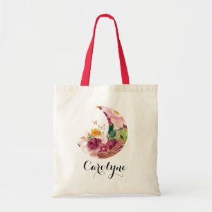Tote Bag Boho Automne Aquarelle Lune et Fleurs Bridesmaid