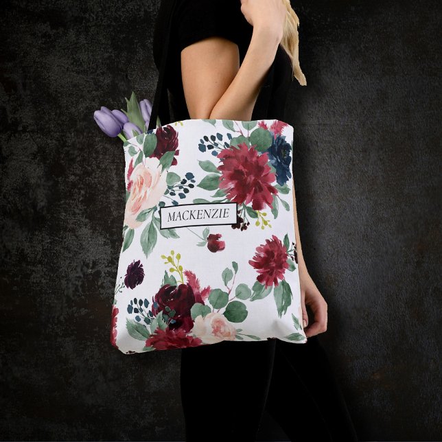 Tote Bag Boho Bloom | Burgundy Rouge et Bleue Marine Brides (Créateur téléchargé)