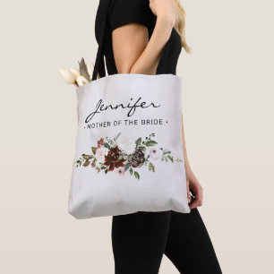 Tote Bag Boho Bourgogne rose floral Script Mère de mariée