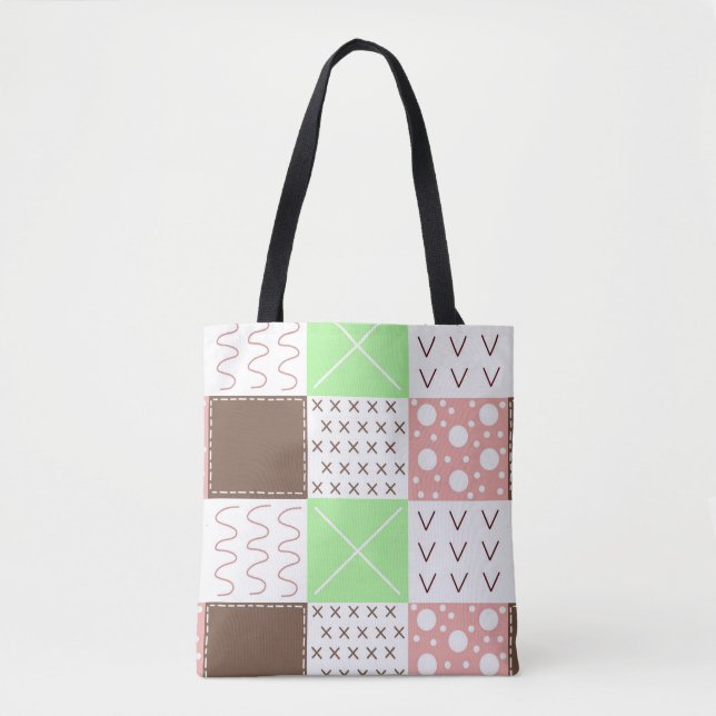 Tote Bag Boho Brown, Bourgogne, vert et mauve Whimsical (Devant)