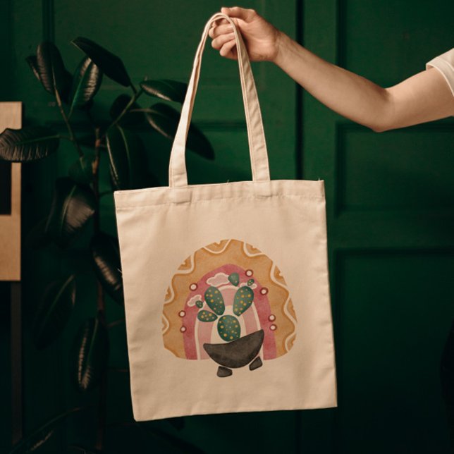 Tote Bag Boho Cactus Arc-en-ciel : Vibrations du désert (Créateur téléchargé)