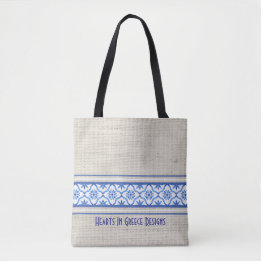 Tote Bag Boho Carrelage méditerranéen Bleu Blanc Personnali