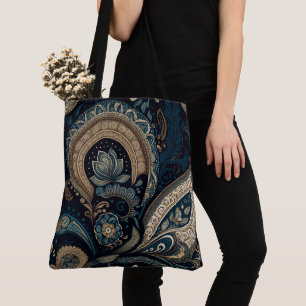 Tote Bag Boho Chic Bleu foncé Motif Paisley