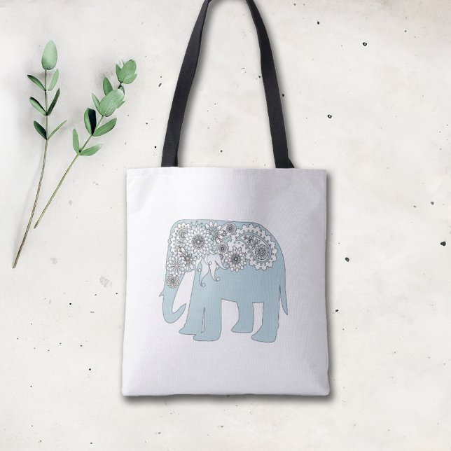 Tote Bag Boho Chic Éléphant Paisley Bleu (Créateur téléchargé)