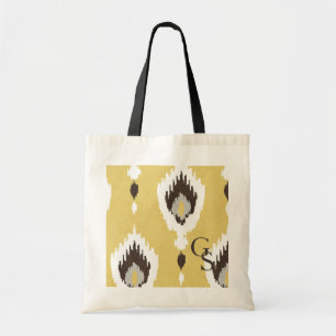 Tote Bag Boho chic jaune ikat motif tribal monogramme