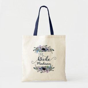Tote Bag Boho Chic Mint Marine Floral Monogram Mariée Maria