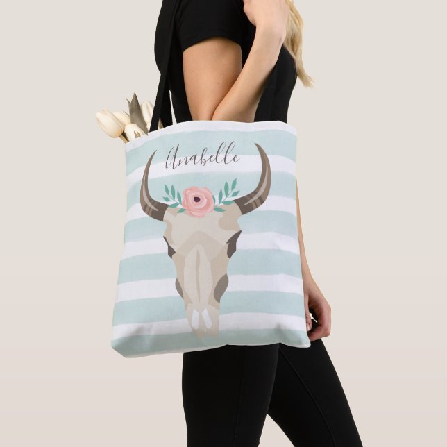 Tote Bag Boho Cow Skull (De près)