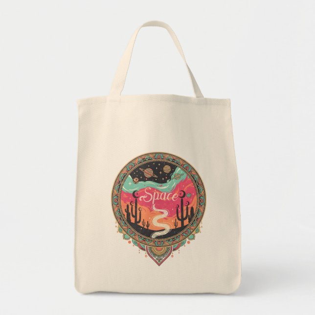 Tote Bag Boho Désert Cosmique Rétro (Devant)