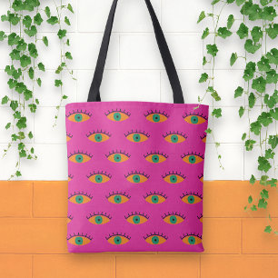 Tote Bag BOHO Evil Eye Motif Funky Fuchsia Fun