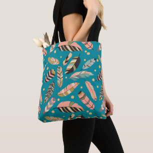 Tote Bag Boho Feathon sur Motif Turquoise