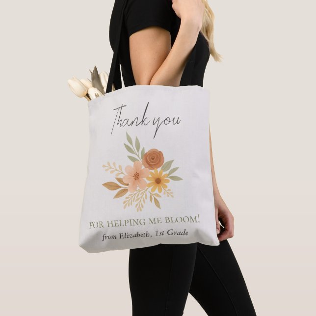 Tote Bag Boho Floral Aquarelle Enseignant Merci (De près)