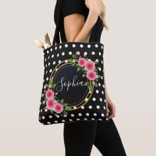 Tote Bag Boho floral Demoiselle d'honneur Personnalisé Noir