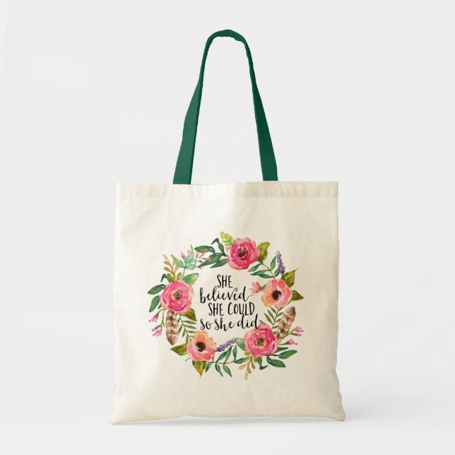 Tote Bag Boho floral Elle croyait qu'elle le pouvait (Devant)