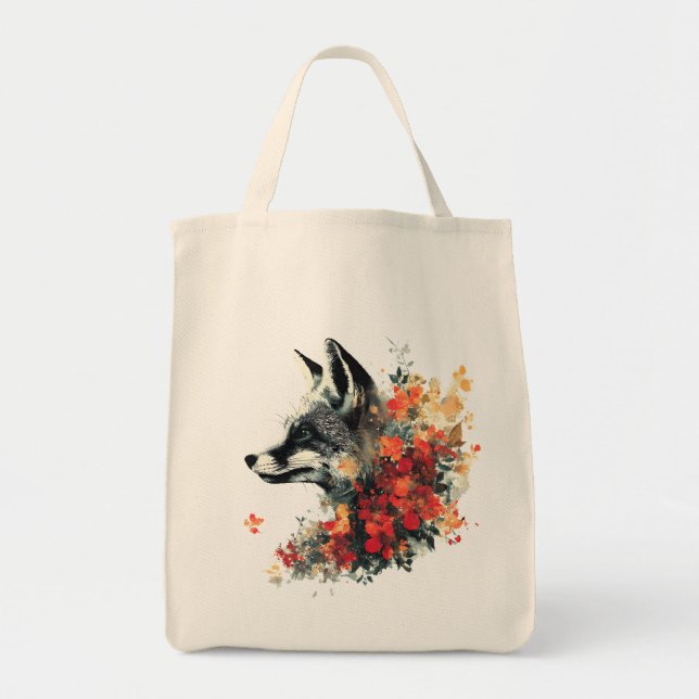 Tote Bag Boho Floral Fox Faune Nature (Devant)
