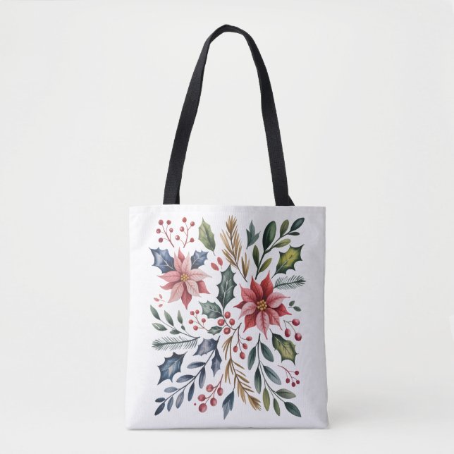 Tote Bag Boho Floral Noël Vacances Hiver Mignon Vacances  (Devant)