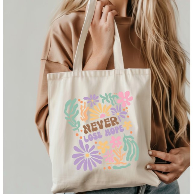 Tote Bag Boho Floral Retro ne perdez jamais espoir (Créateur téléchargé)