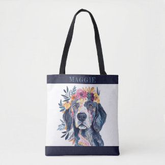 Tote Bag Boho Floral Spaniel Chien aquarelle Illustration