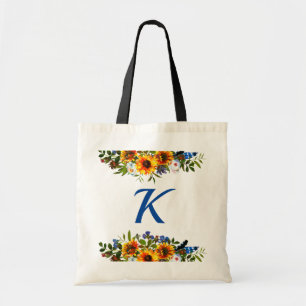Tote Bag Boho Floral Tournesol Monogramme Bridesmaid