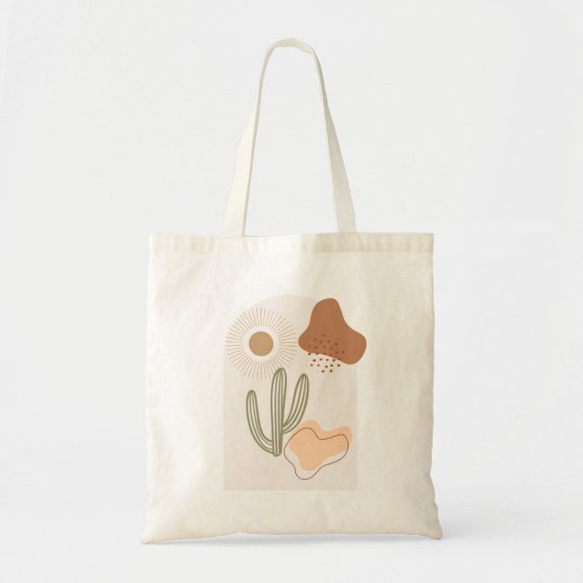 Tote Bag Boho Formes Abstrait Beige Terracotta Sun Cactus (Devant)