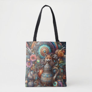 Tote Bag Boho Fox Raccoon Floral Design