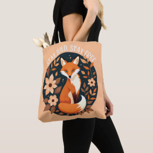 Tote Bag Boho Fox "Stay Wild, Stay Free" Woodland Design