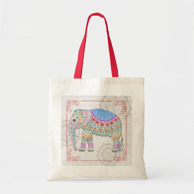 Tote Bag Boho Henna look Eléphant décoré Fourre-tout (Devant)