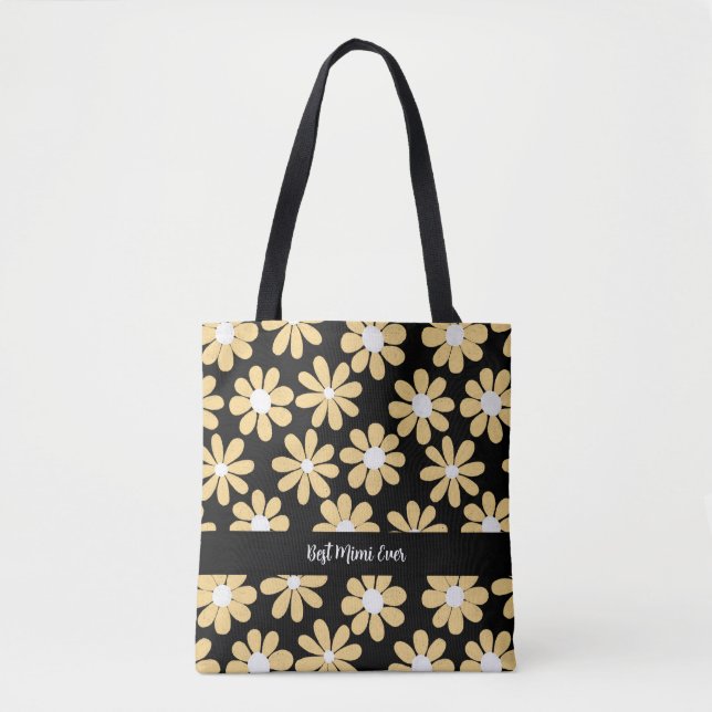 Tote Bag Boho Jaune Daisy Meilleur Mimi Jamais (Devant)